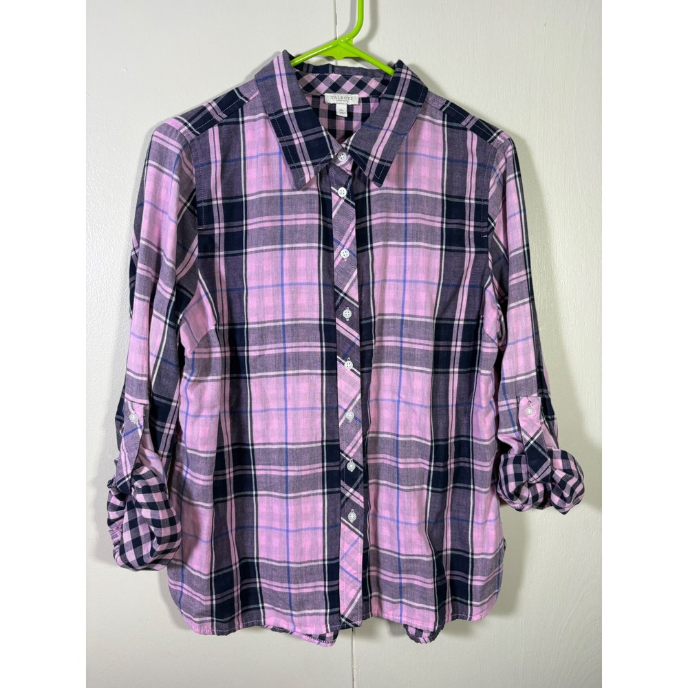 Talbots Plaid Cotton Roll Tab Button Down Shirt MP Preppy Coastal Casual Fall